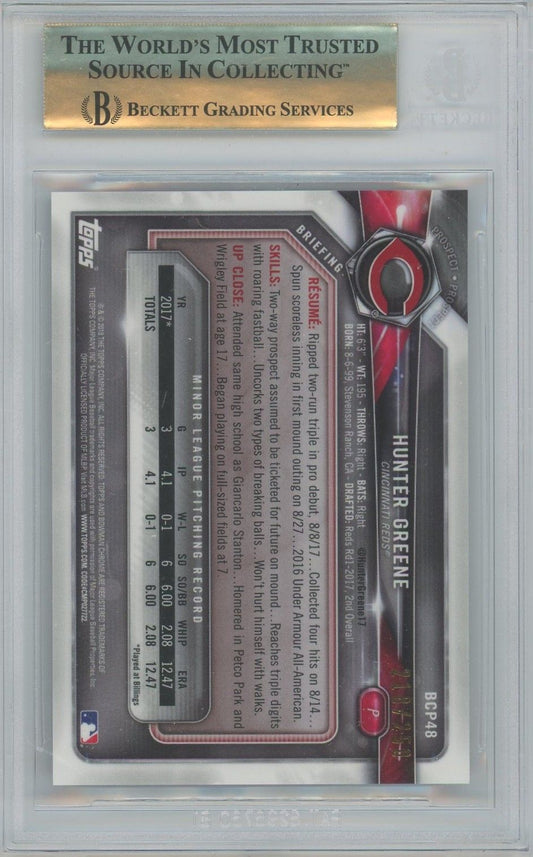 Hunter Greene 2018 Bowman Chrome Purple Refractor 1st Bowman #BCP48 BGS 9.5