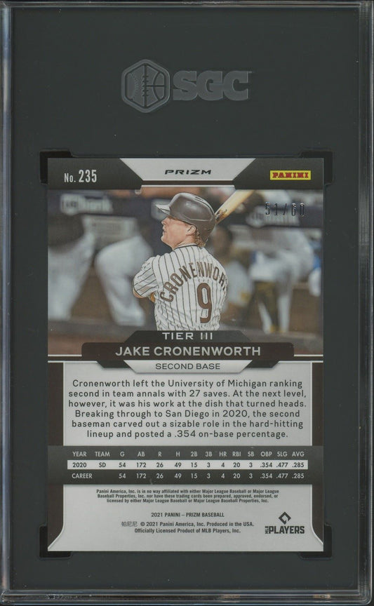 2021 Panini Prizm Jake Cronenworth Rookie Blue Wave #/60 SGC 9