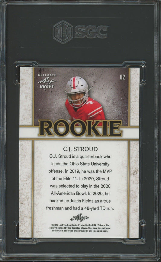 2022 Leaf Ultimate Draft CJ Stroud Rookies Navy Spectrum #/75 #2 SGC 10