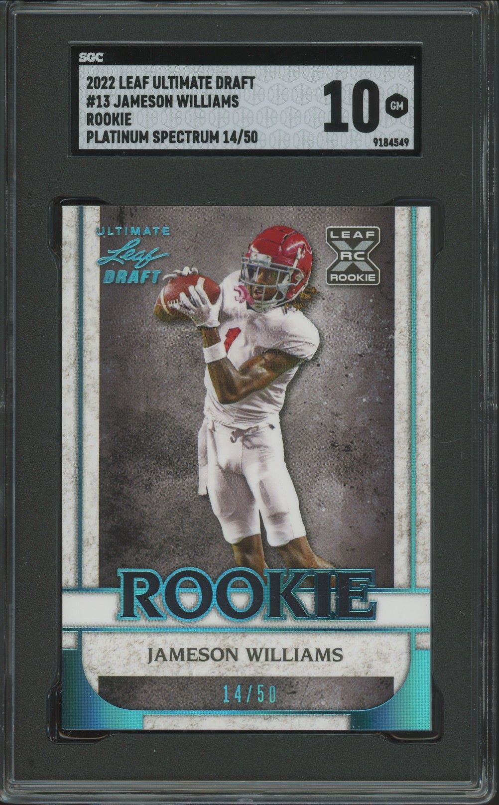 2022 Leaf Ultimate Draft Jameson Williams Rookie Spectrum #/50 #13 SGC 10