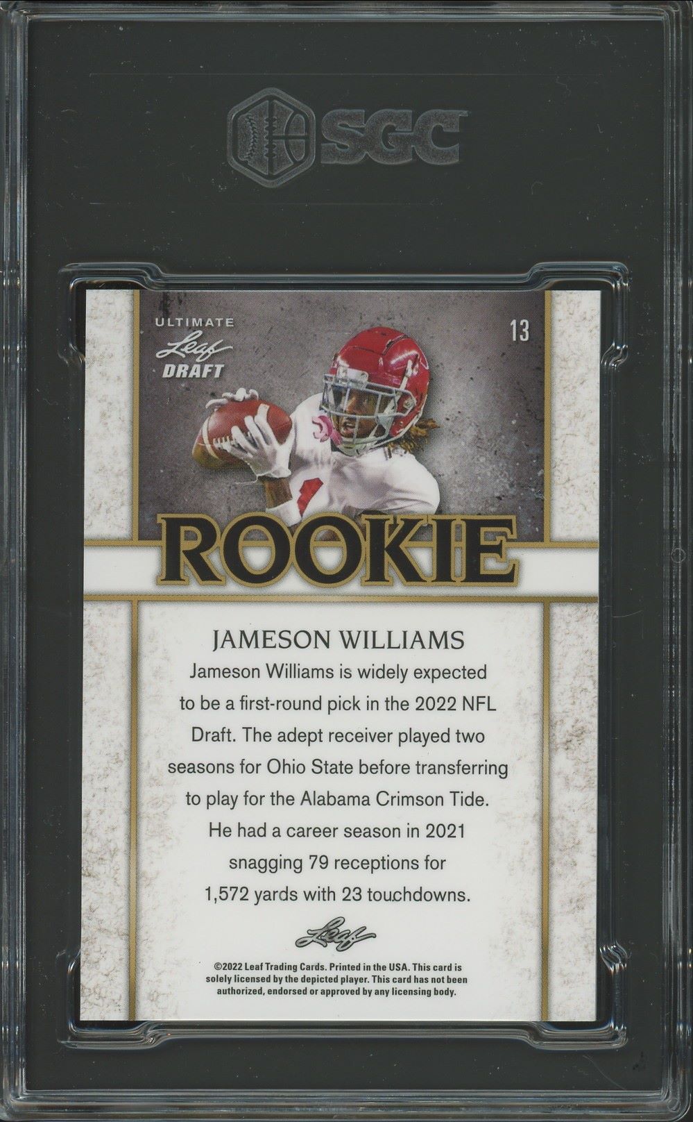 2022 Leaf Ultimate Draft Jameson Williams Rookie Spectrum #/50 #13 SGC 10
