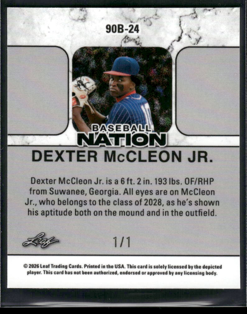 2026 Leaf Baseball Nation Dexter McCleon 1990 Leaf Mini Gold Vinyl #1/1 #90B-24