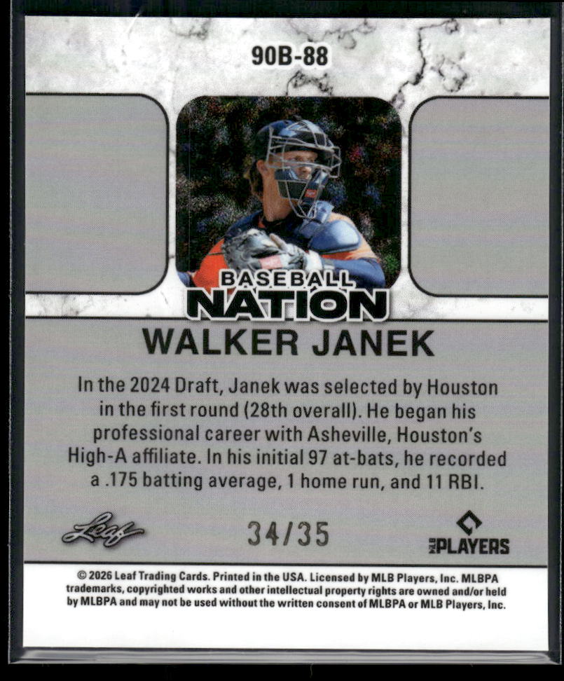 2026 Leaf Baseball Nation Walker Janek 1990 Leaf Mini Crystal Blue #/35