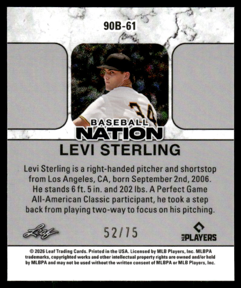 2026 Leaf Baseball Nation Levi Sterling 1990 Mini Silver #/75