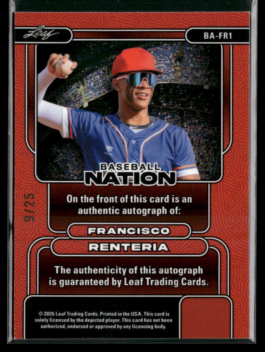 2026 Leaf Baseball Nation Francisco Renteria Auto #/25 #BA-FR1