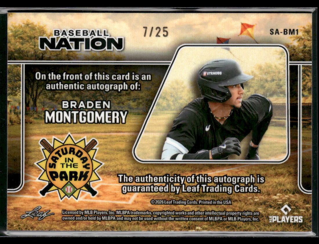 2026 Leaf Baseball Nation Braden Montgomery Sat in the Park Auto Sil Disco #/25