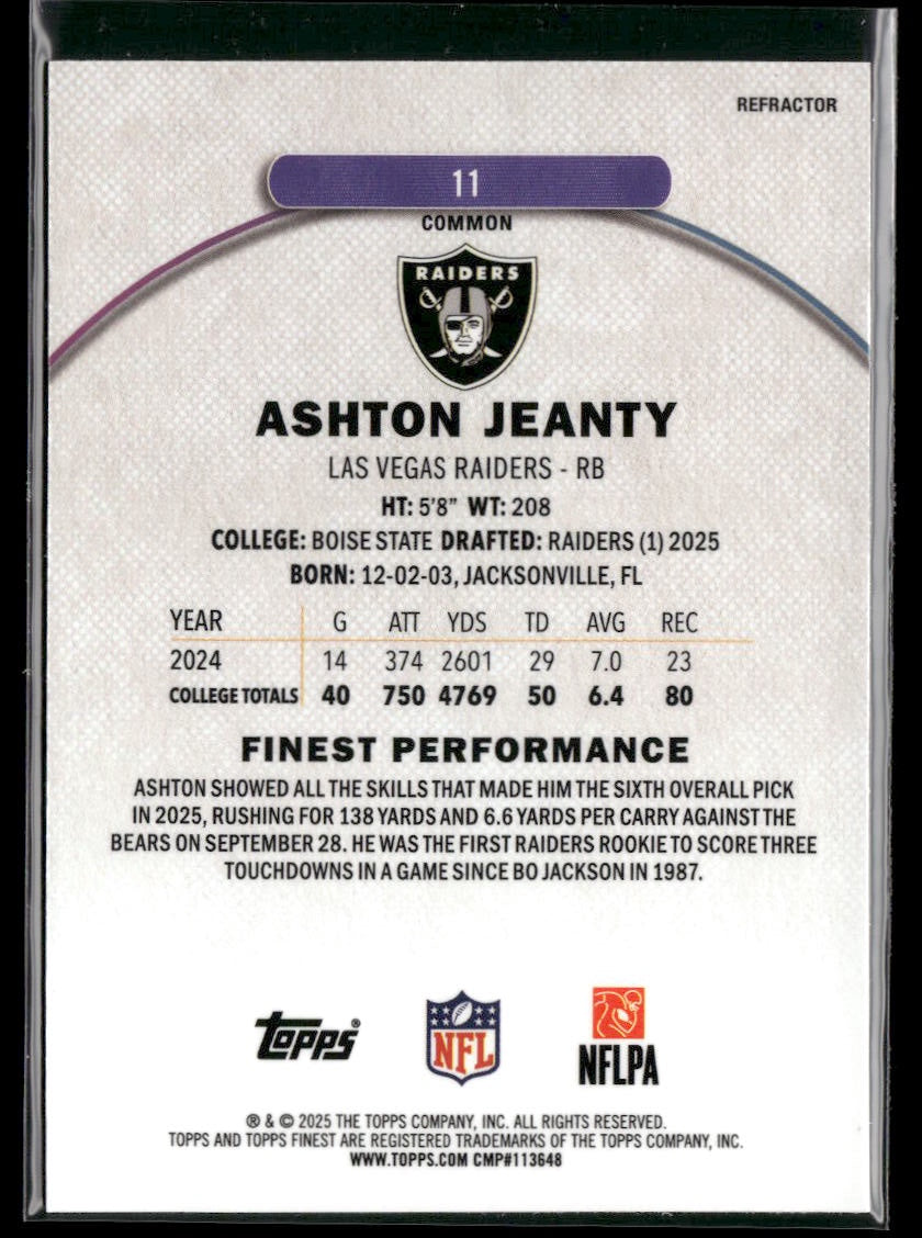 2025 Finest #11 Ashton Jeanty Refractor
