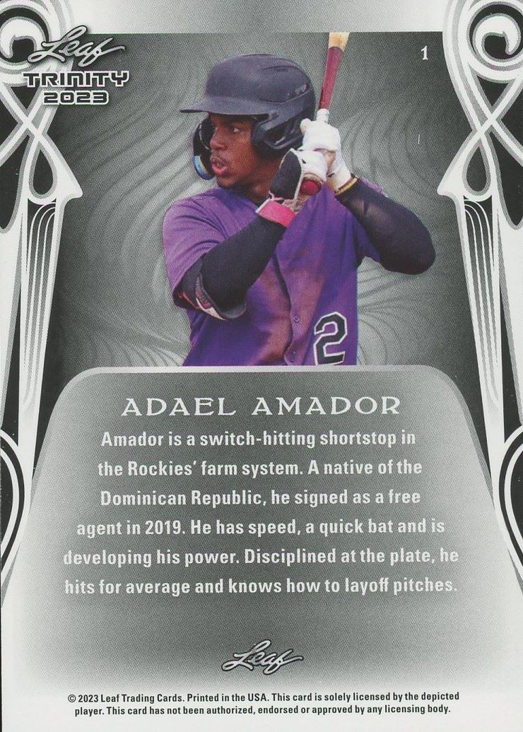 Adael Amador 2023 Leaf Trinity Baseball #1 Colorado Rockies