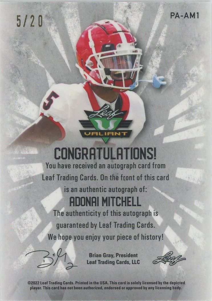 Adonai Mitchell 2022 Leaf Valiant Orange Crystal Auto #5/20 #PA-AM1