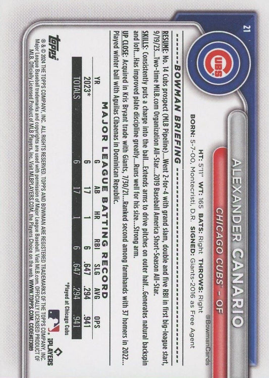 2024 Bowman Alexander Canario Rookie #21