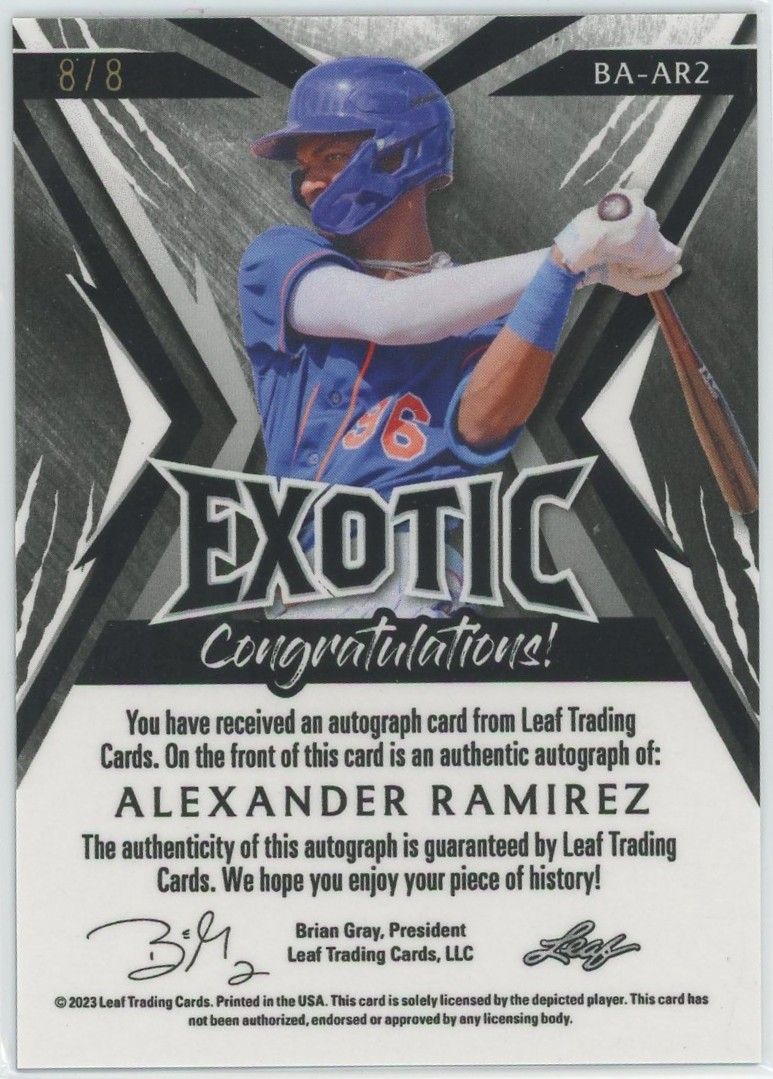 2023 Leaf Exotic Baseball Alexander Ramirez Peacock Shimmer Auto #8/8 #BA-AR2