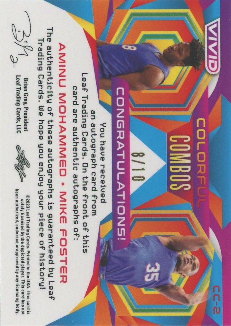 Mike Foster/Aminu Mohammed 2023 Leaf Vivid Colorful Combos Autograph Auto #8/10 #CC-2-2