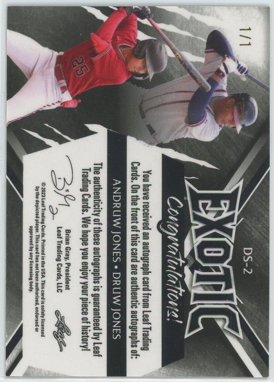2023 Leaf Exotic Druw Jones/Andruw Jones Cracked Ice Butterfly Auto #1/1 #DS-2