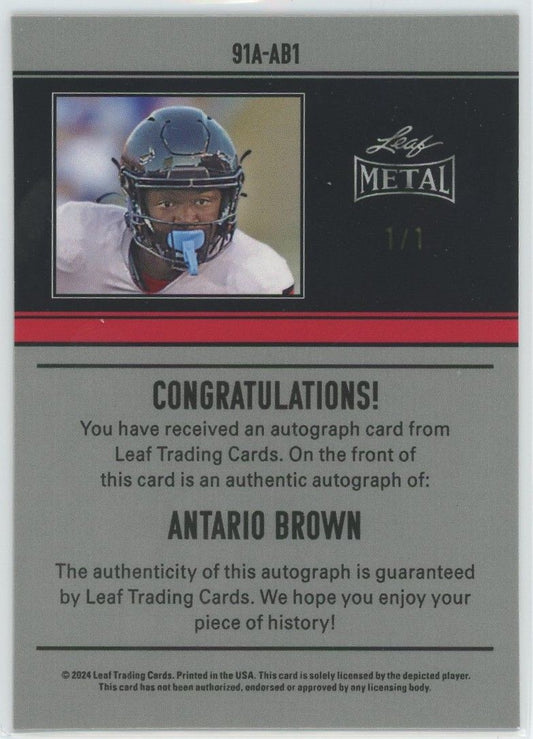 2024 Leaf Metal Football Antario Brown Disco Auto #1/1 #91A-AB1