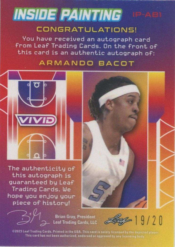 Armando Baco 2022-23 Leaf Vivid Inside Painting Black Auto #19/20 #IP-AB1