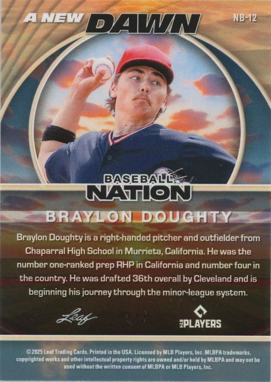Braylon Doughty 2025 Leaf Baseball Nation A New Dawn Blue Wave #6/7 #NB-12
