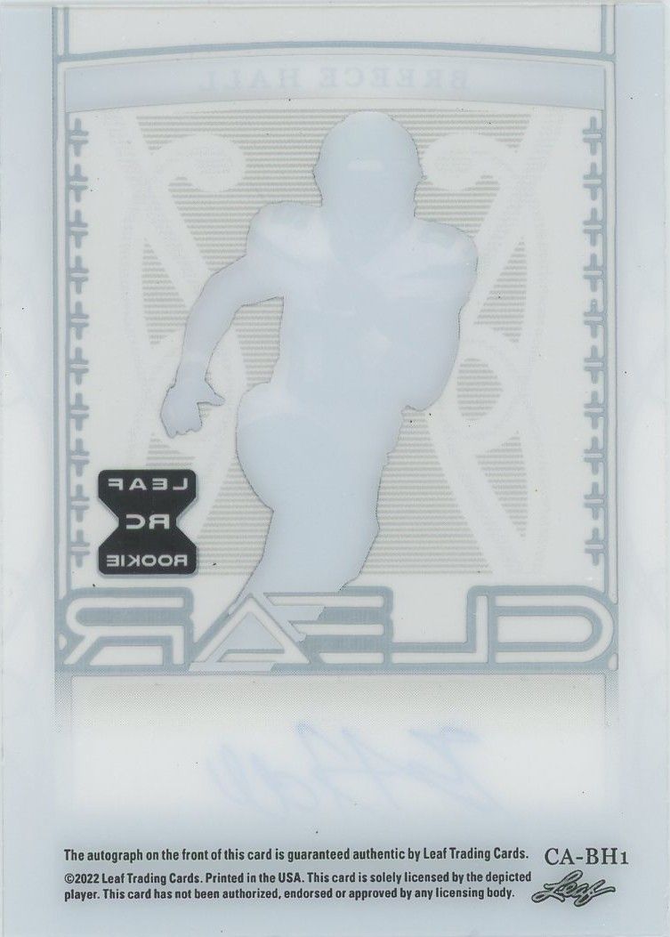 Breece Hall 2022 Leaf Trinity Fottball Clear Blue XRC Rookie Auto #44/49 New York Jets