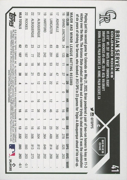 2023 Topps Brian Serven Silver Foil Rookie #41