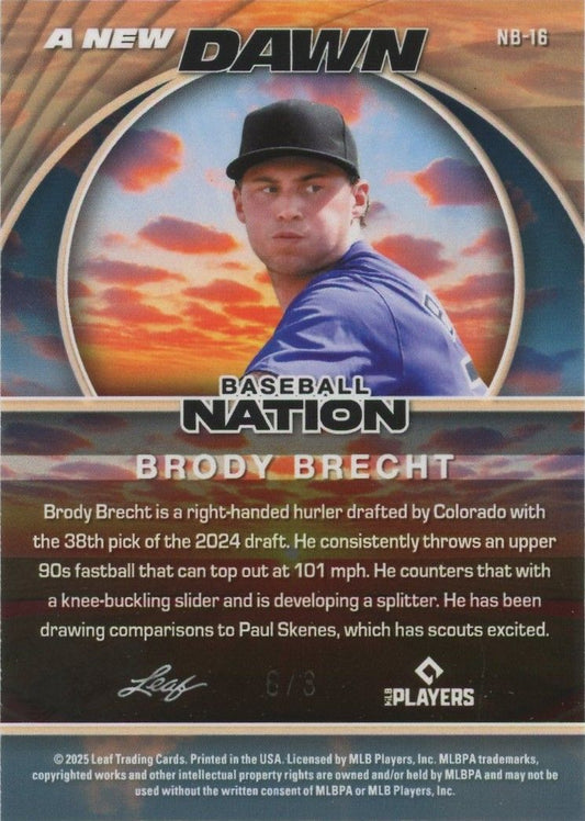 Brody Brecht 2025 Leaf Baseball Nation New Dawn Purple Cracked Ice #6/8 #NB-16