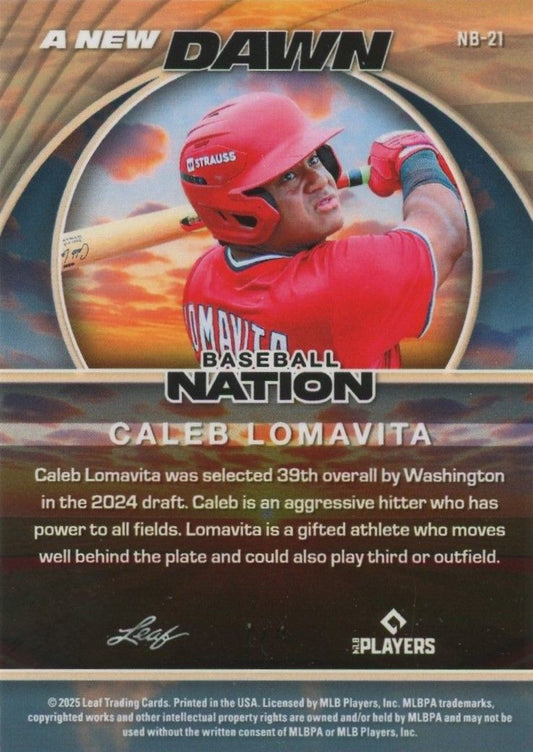 Caleb Lomavita 2025 Leaf Baseball Nation A New Dawn Orange Sparkle #1/4 #NB-21