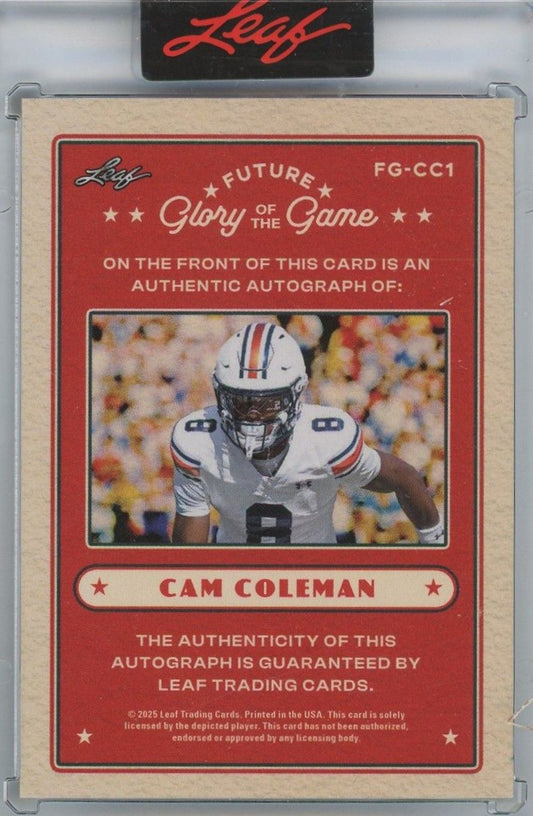 2025 Leaf Future Glory of the Game Cam Coleman Future Auto #62/99 #FG-CC1