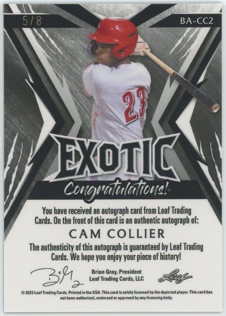 2023 Leaf Exotic Baseball Cam Collier Zebra Mojo Auto #5/8 #BA-CC2