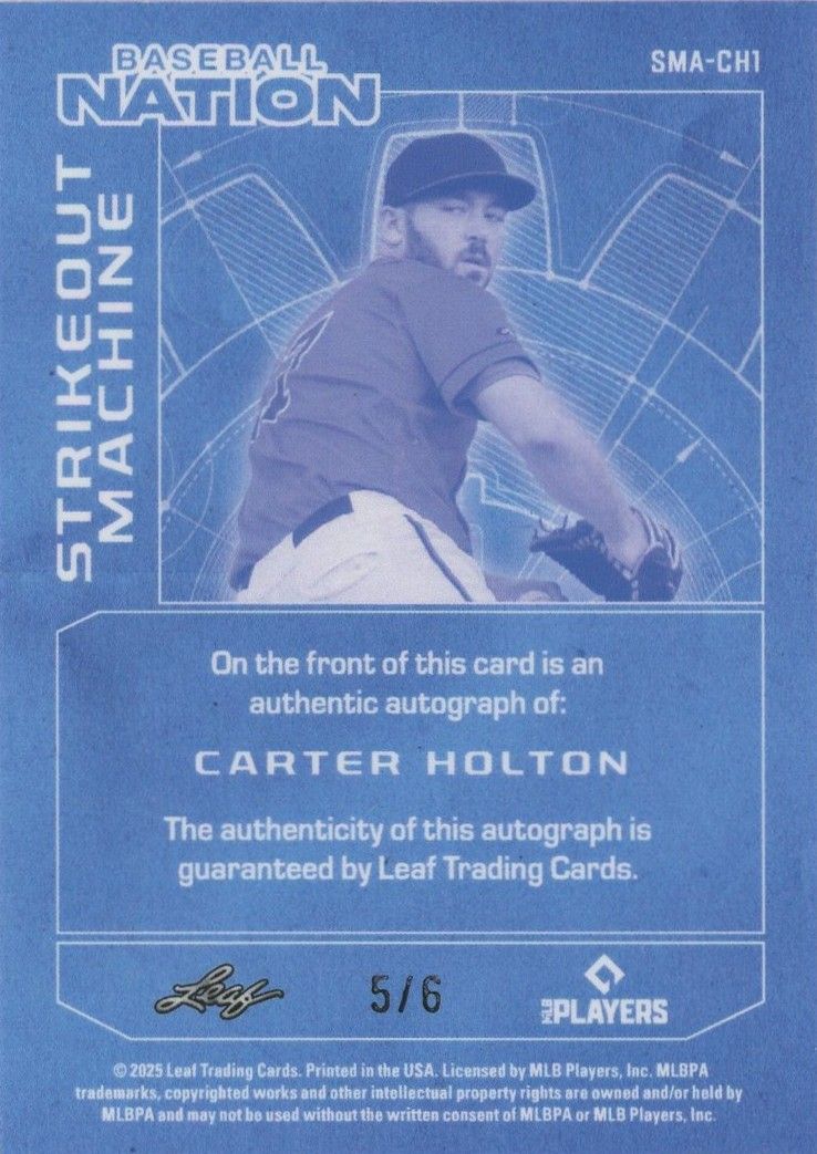 Carter Holton 2025 Leaf Baseball Nation Strikeout Machine Pink Wave Auto #5/6 #SMA-CH1