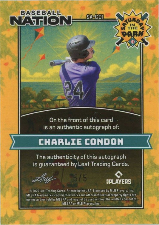 Charlie Condon 2025 Leaf Baseball Nation Auto Green Shimmer #5/5 #SA-CC1