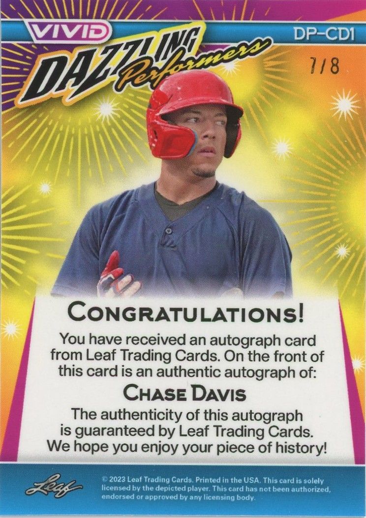 2023 Leaf Vivid Chase Davis Dazzling Performers Orange Mojo Auto #7/8 #DP-CD1