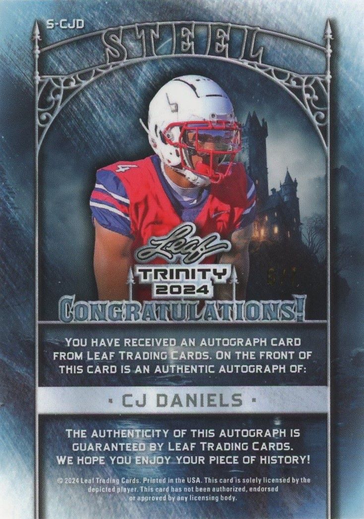 CJ Daniels 2024 Leaf Trinity Steel Valadium Blue Auto #6/7 #S-CJD