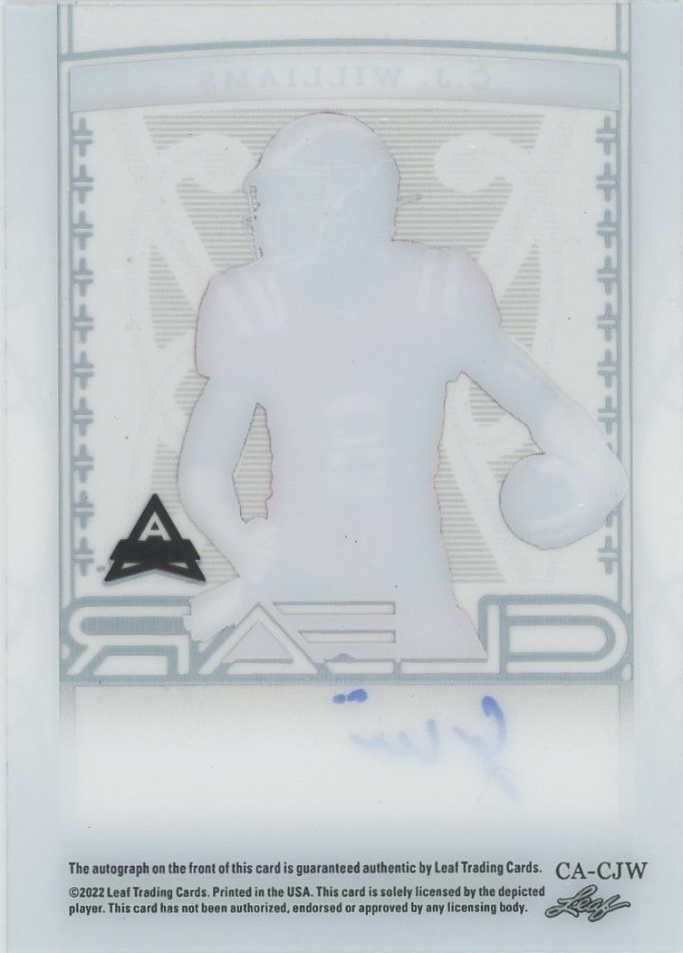 CJ Williams 2022 Leaf Trinity Clear Auto Navy Rookie RC #10/49 #CA-CJW