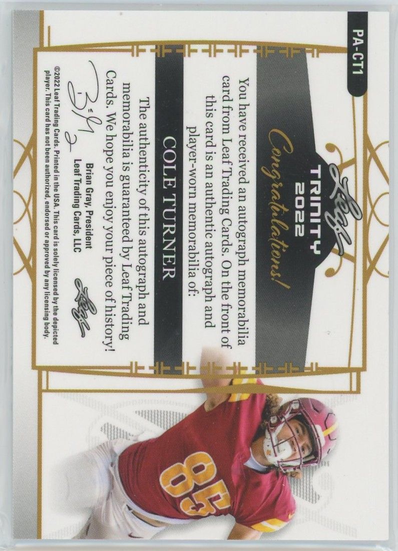 2022 Leaf Trinity Football Cole Turner RPA Blue #7/49 #PA-CT1