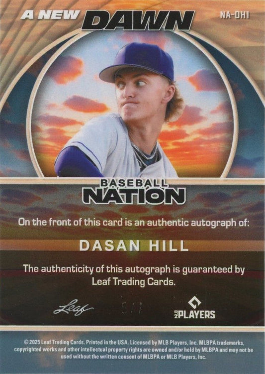 Dasan Hill 2025 Leaf Baseball Nation Blue Auto #5/7 #NA-DH1