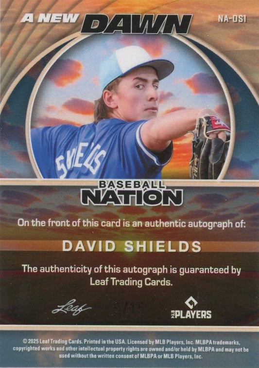 David Shields 2025 Leaf Baseball Nation A New Dawn Silver Sparkle Auto #9/15 #NA-DS1