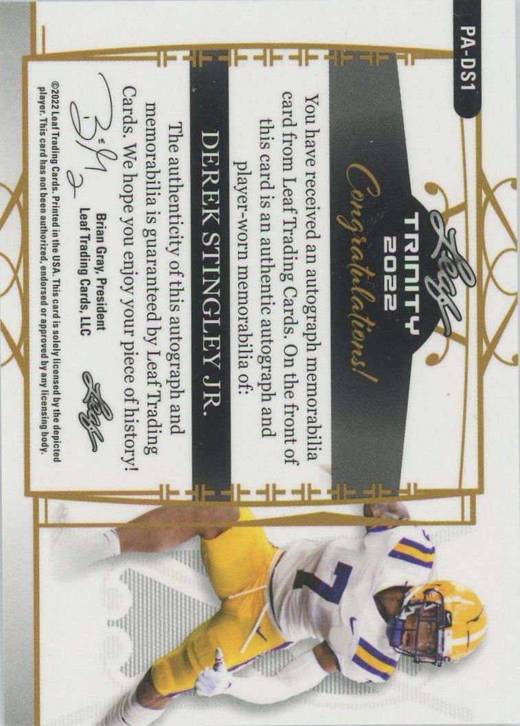 Derek Stingley Jr. 2022 Leaf Trinity Navy Rookie Patch Auto #35/49 #PA-DS1