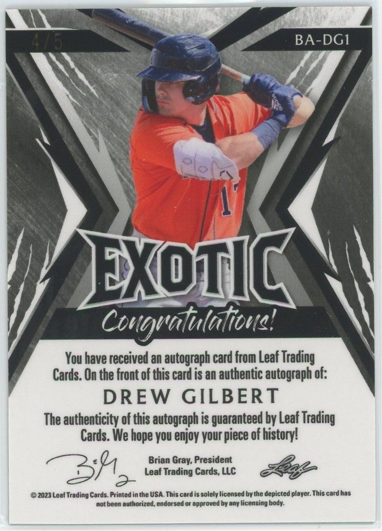 2023 Leaf Exotic Baseball Drew Gilbert Deer Auto #4/5 #BA-DG1