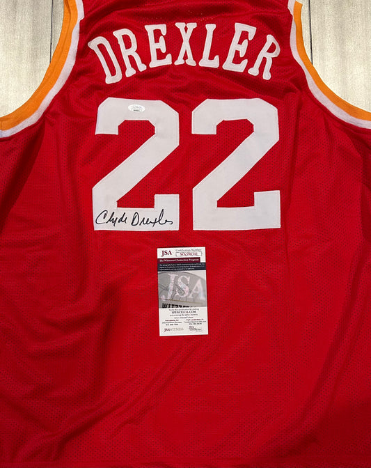 Clyde Drexler Autographed Jersey "The Glide" Houston Rockets JSA Certified