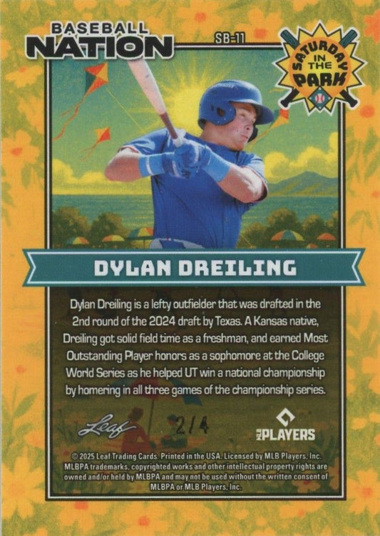Dylan Dreiling 2025 Leaf Baseball Nation Orange Disco #2/4 #SB-11