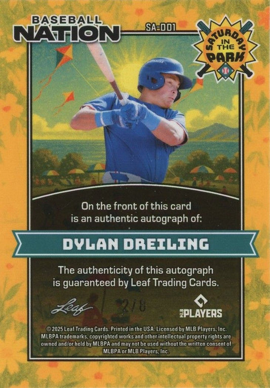 Dylan Dreiling 2025 Baseball Nation Saturday in the Park Purple Shimmer Auto #2/8 #SA-DD1