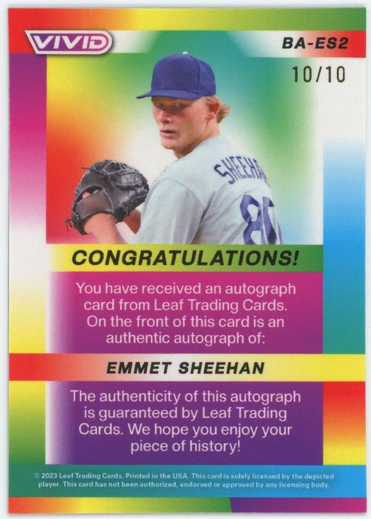 2023 Leaf Vivid Baseball Emmet Sheehan Cracked Ice Auto #10/10 #BA-ES2