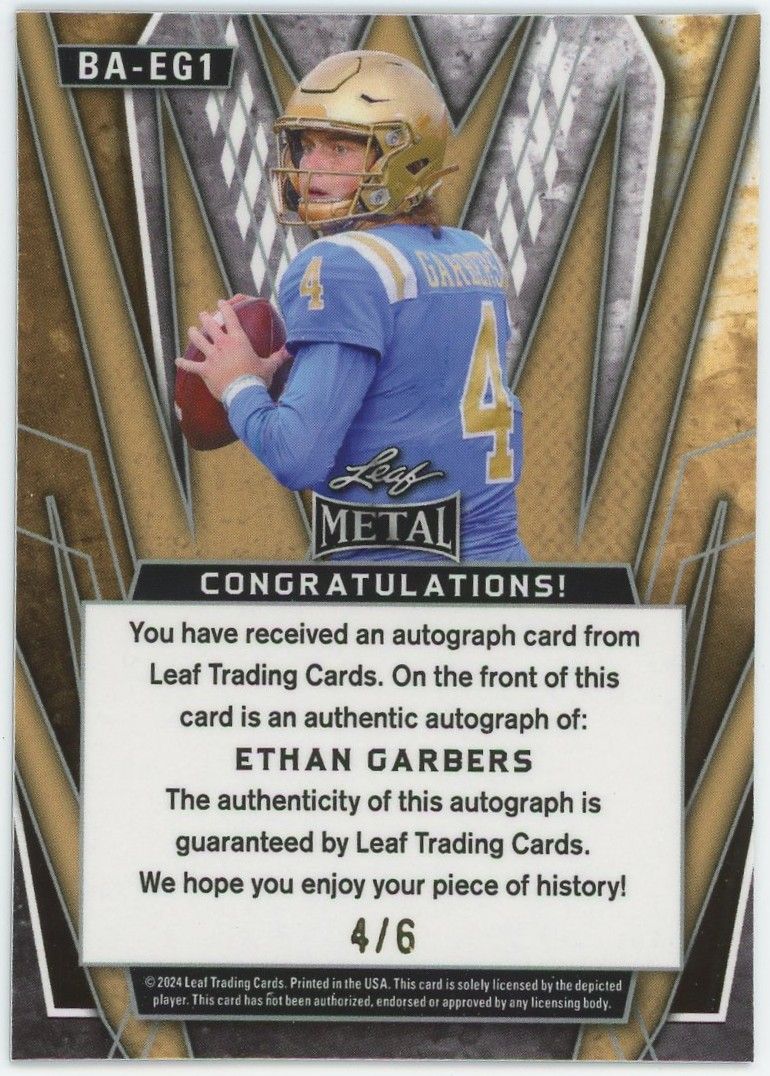 2024 Leaf Metal Ethan Garbers Silver Laser Auto #4/6 #BA-EG1