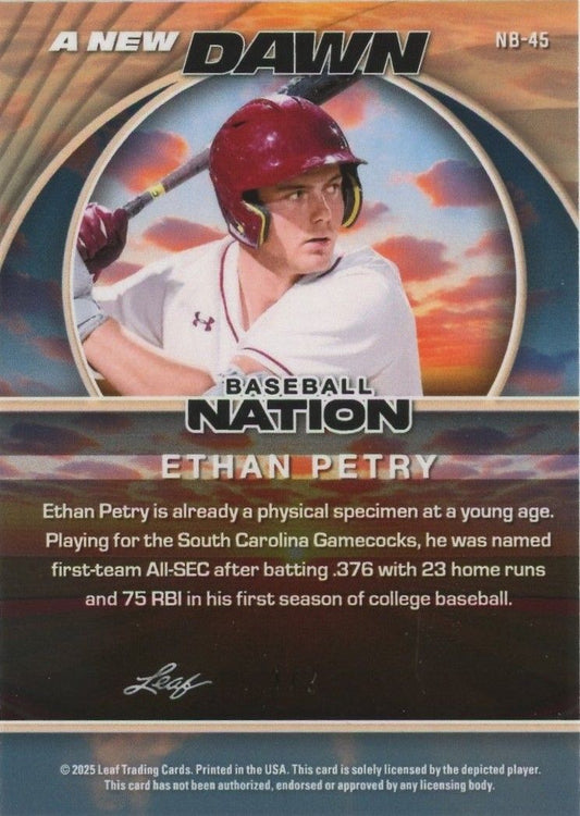 Ethan Petry 2025 Leaf Baseball Nation A New Dawn Orange Shimmer #1/2 #NB-45