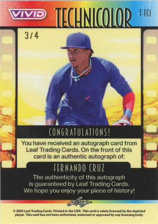 2023 Leaf Vivid Fernando Cruz Technicolor Green Mojo Auto #3/4 #T-FC1