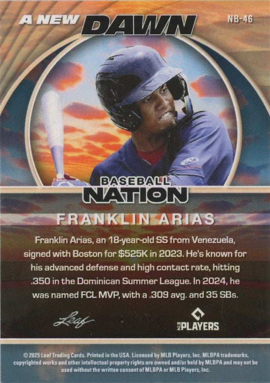 Franklin Arias 2025 Leaf Baseball Nation A New Dawn #4/15 #NB-46