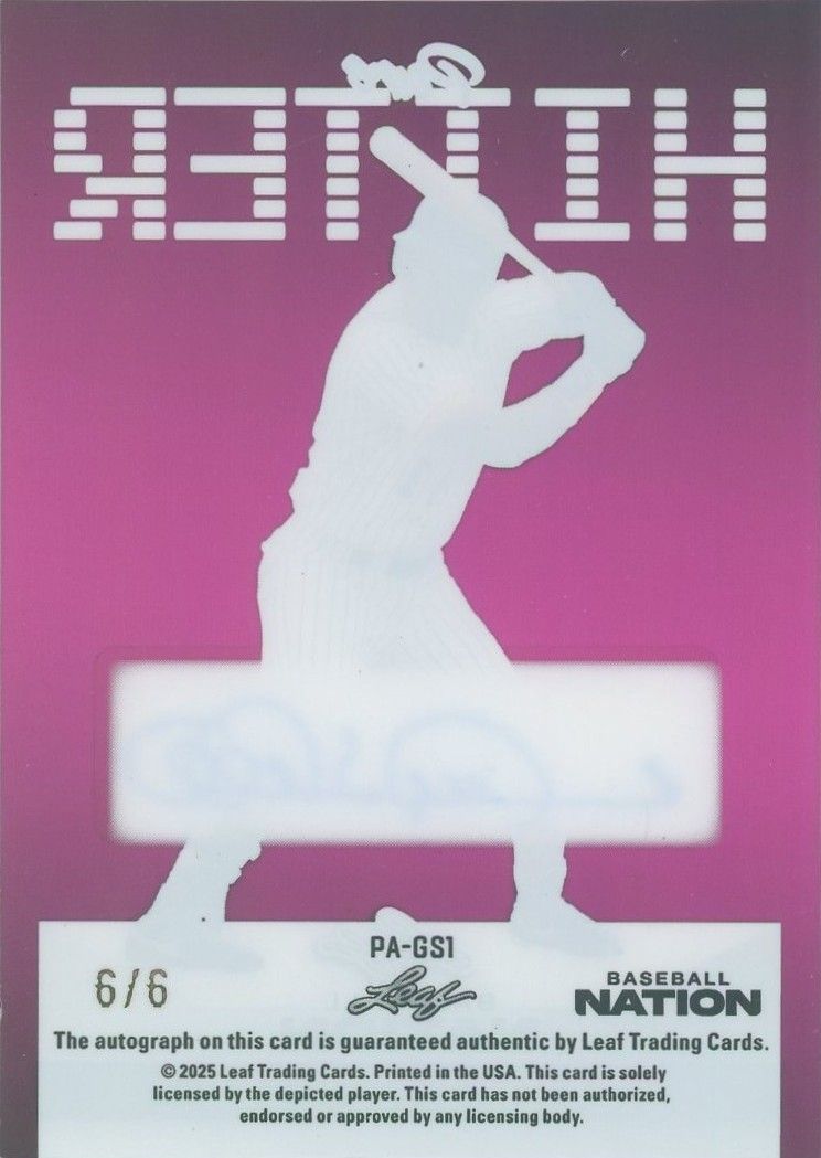 Gary Sheffield 2025 Leaf Baseball Nation Pure Hitter Clear Pink Auto #6/6 #PA-GS1