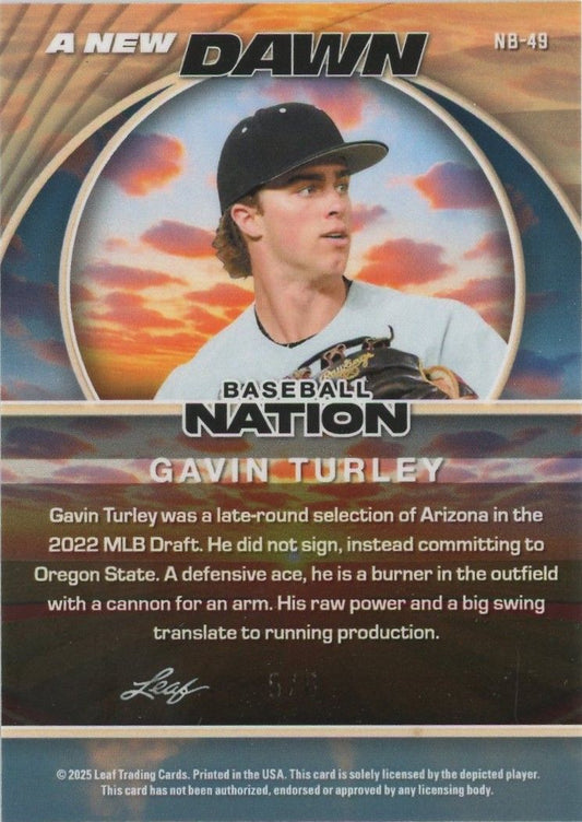 Gavin Turley 2025 Leaf Baseball Nation A New Dawn Pink Wave #5/6 #NB-49