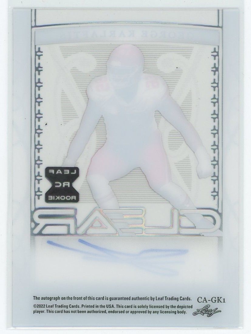 2022 Leaf Trinity George Karlaftis Clear Blue Auto #14/30 #CA-GK1