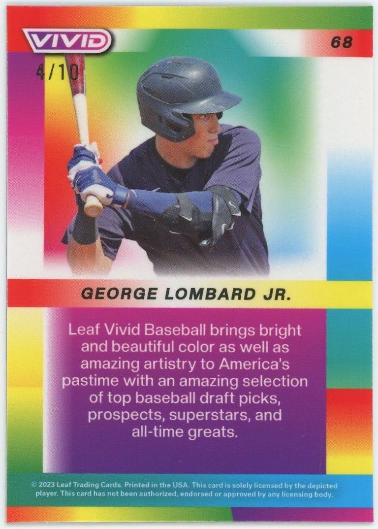 2023 Leaf Vivid Baseball George Lombard Jr Cracked Ice XRC #4/10 #68