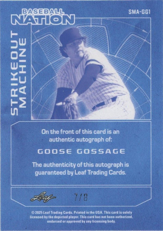 Goose Gossage 2025 Leaf Baseball Nation Strikeout Machine Silver Auto #7/8 #SMA-GG1