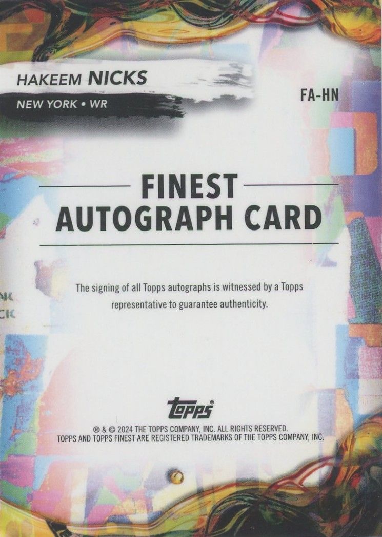 Hakeem Nicks 2024 Topps Finest Autograph #FA-HN New York Giants